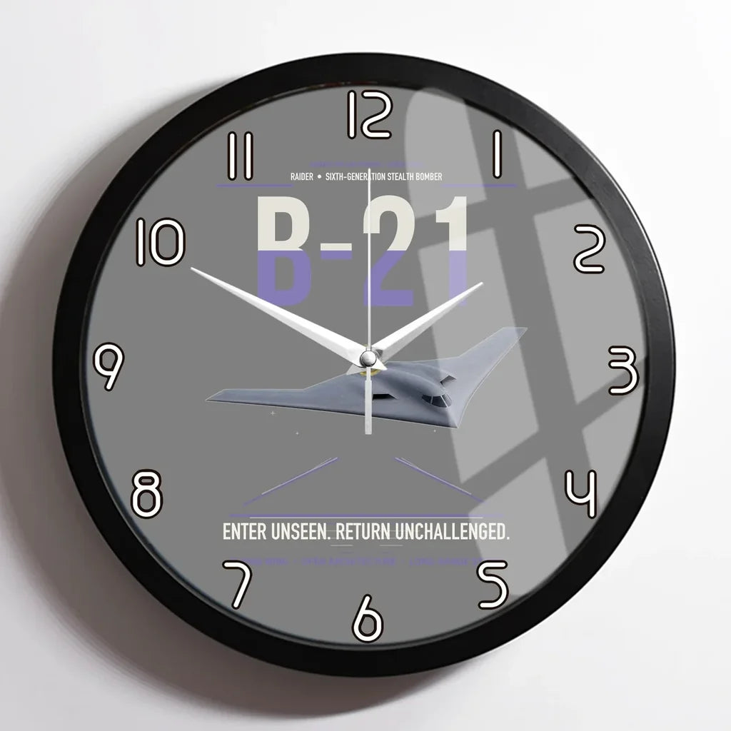 B-21 Raider design on gray framed wall clock