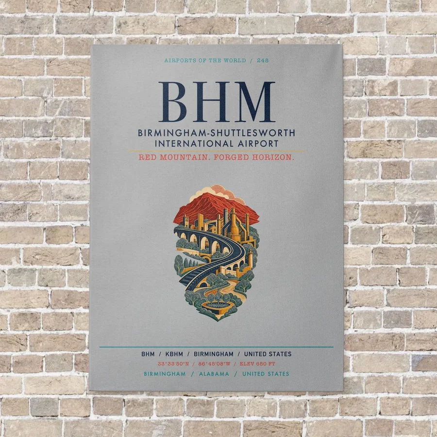 Birmingham-Shuttlesworth International Airport BHM vertical canvas print - no frame - light gray background