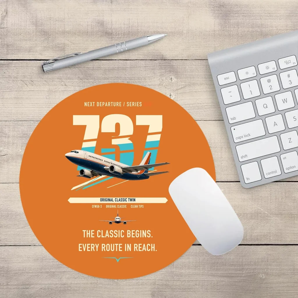 Boeing 737-300 Classic design on orange round mouse pad