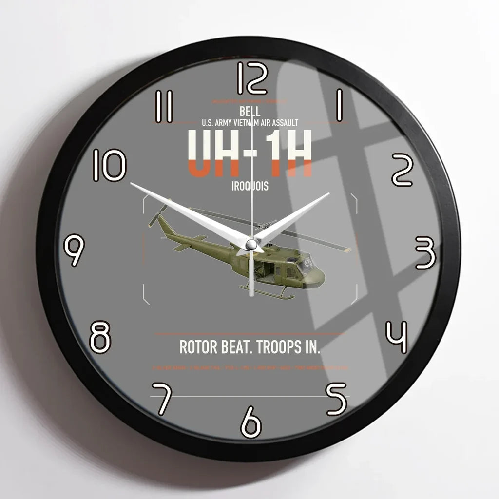 Bell UH-1H Iroquois design on gray framed wall clock