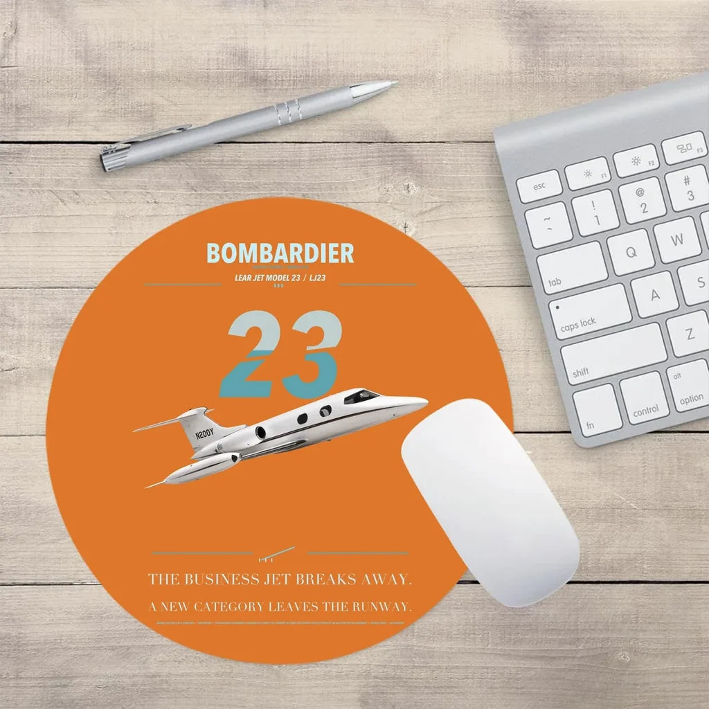 Bombardier Learjet 23 design on orange round mouse pad