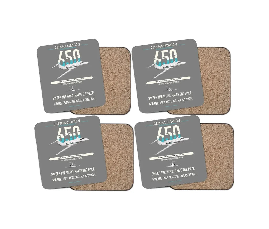 Cessna Citation 650 - Citation III design on gray 4 pieces set coaster