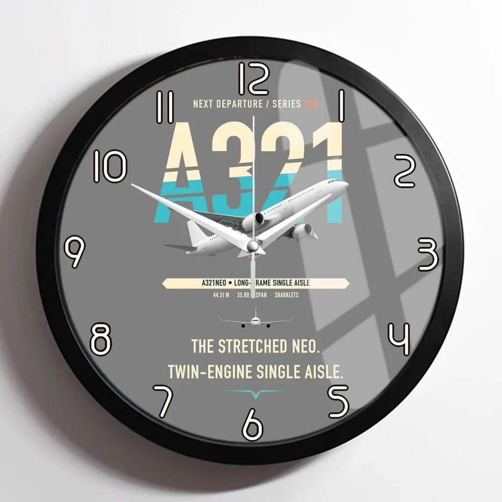 Airbus A321neo design on gray framed wall clock