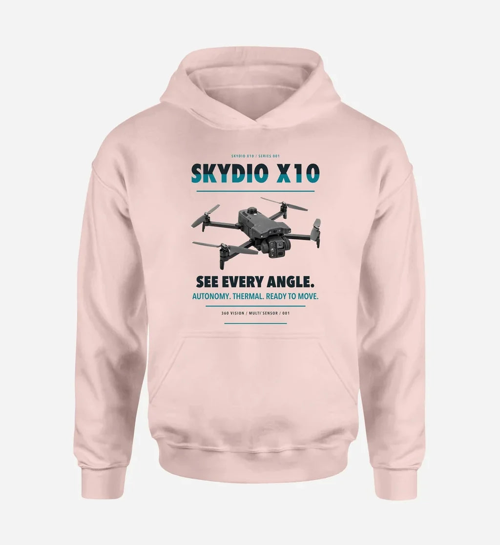 Skydio X10 design on pink hoodie single side