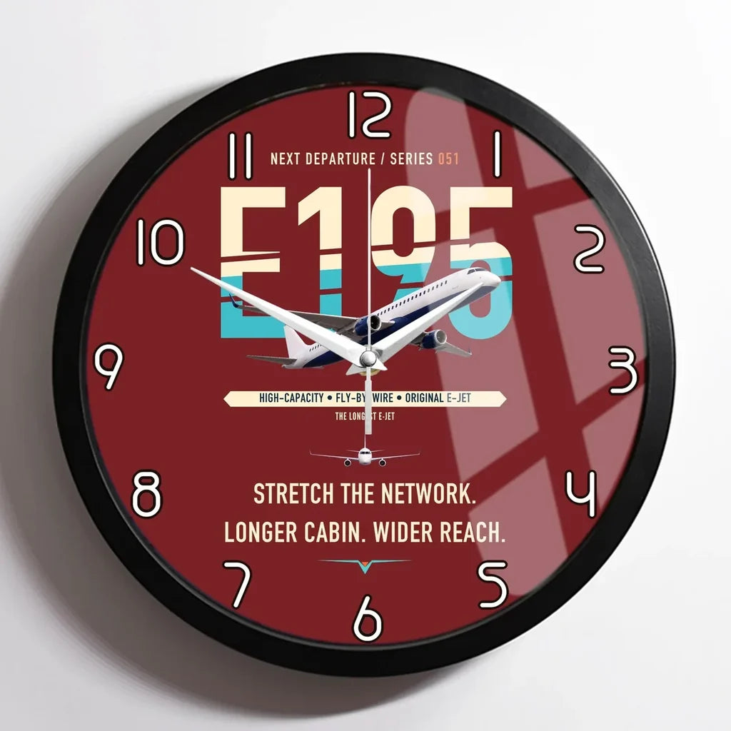 Embraer E195 design on dark red framed wall clock