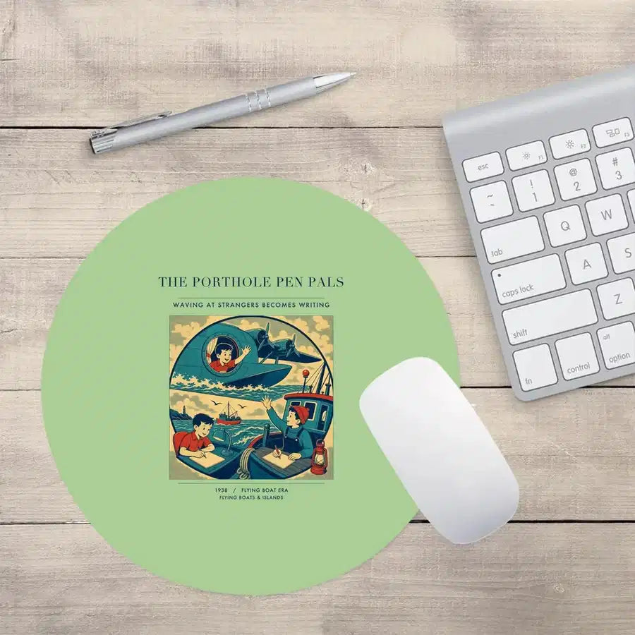 VINTAGE G4439 - The Porthole Pen Pals - Designed Mouse Pads design on lightgreen round