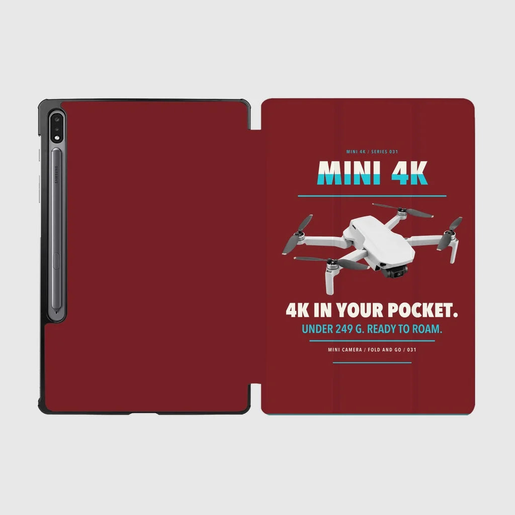 DJI Mini 4K design on dark red samsung tablet tablet case