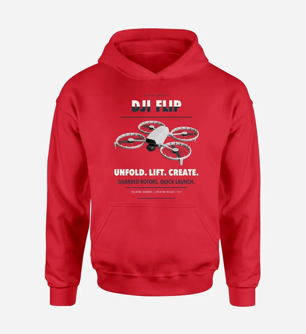 DJI Flip design on red hoodie single side