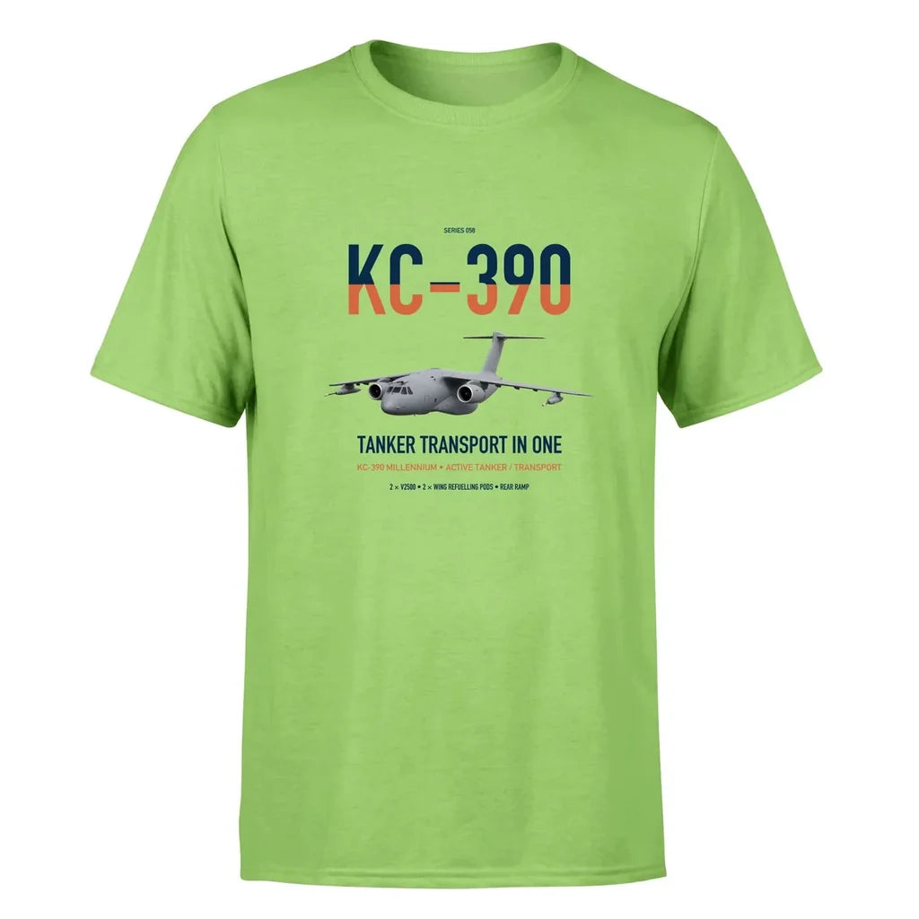 Embraer KC-390 Millennium design on light green double-side t-shirt, single-side print