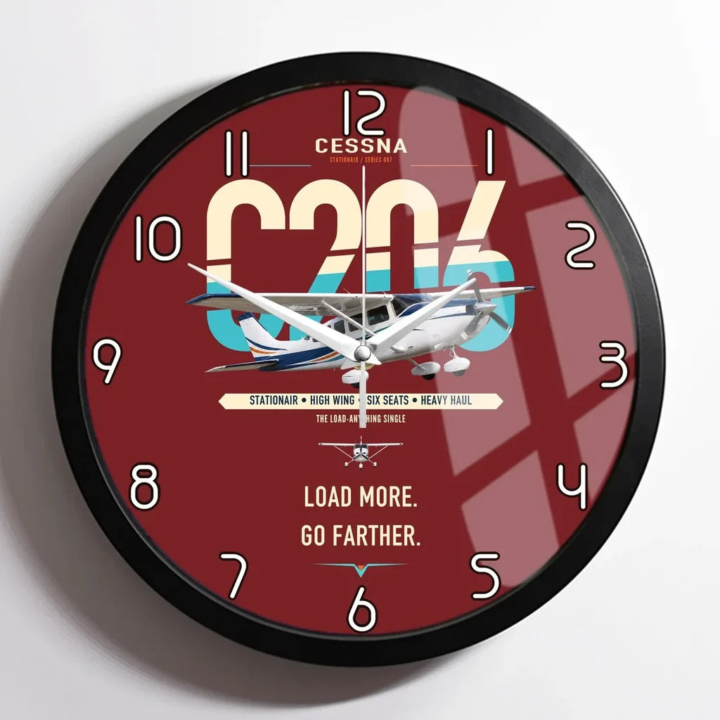 Cessna 206 Stationair design on dark red framed wall clock