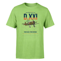 Thumbnail for Fokker D.XXI — Dutch LVA aircraft 221 design on light green t-shirt, single-side print