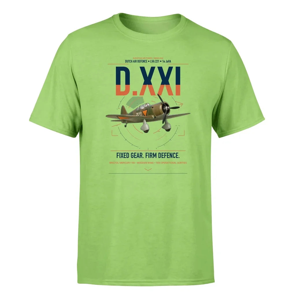 Fokker D.XXI — Dutch LVA aircraft 221 design on light green t-shirt, single-side print