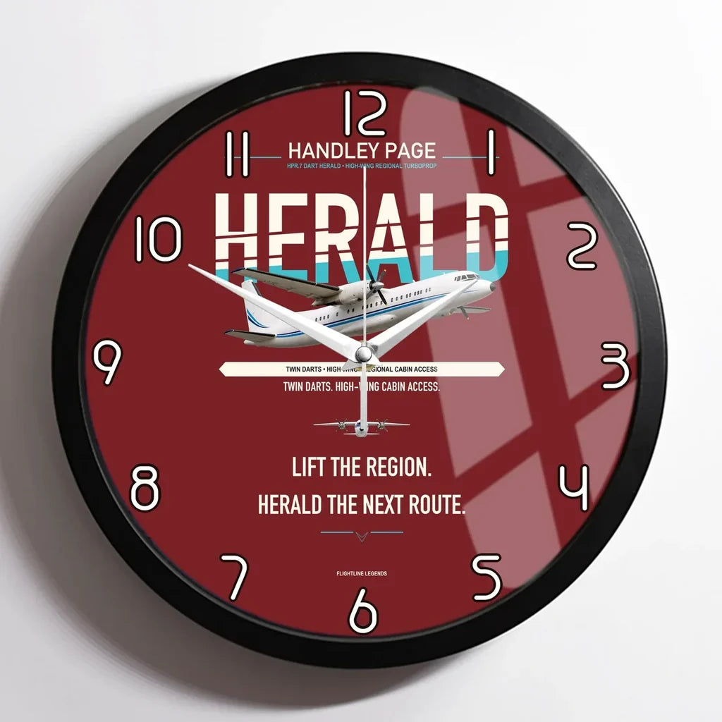 Handley Page HPR.7 Dart Herald design on dark red framed wall clock
