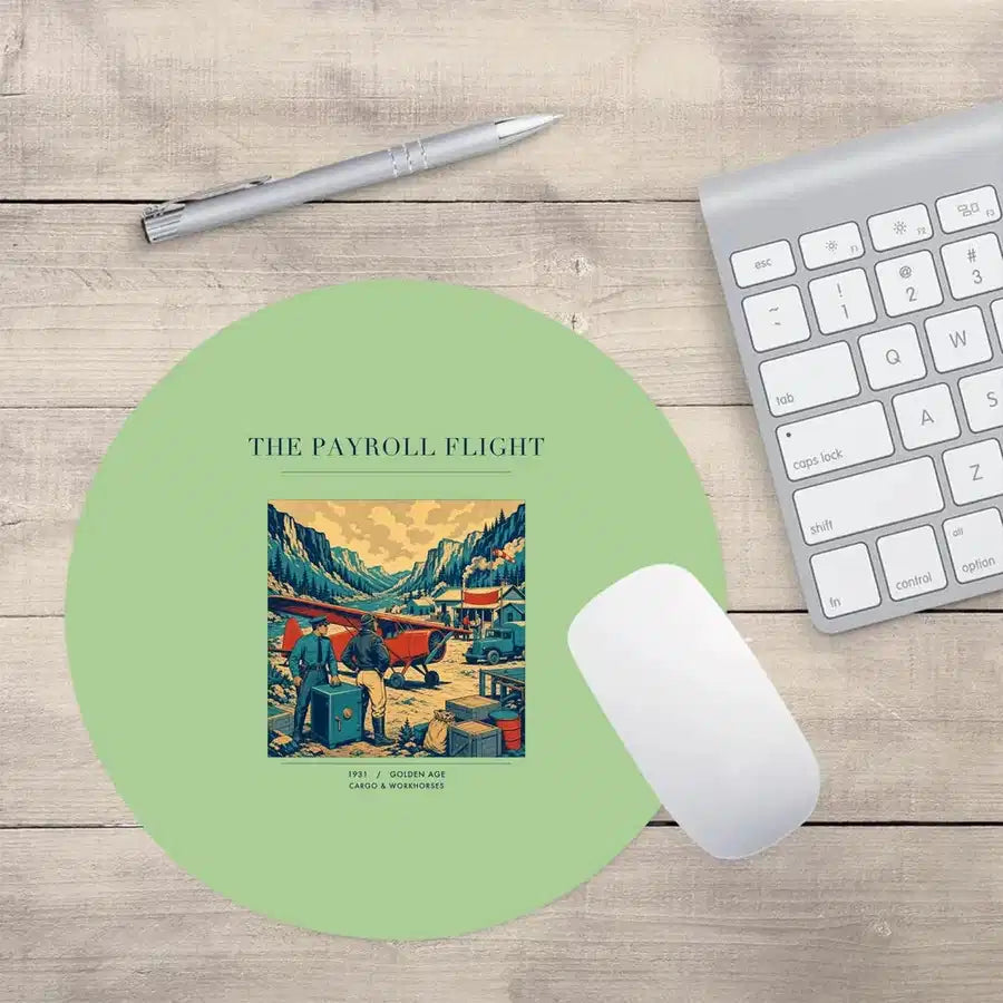 VINTAGE G4413 - The Payroll Flight - Designed Mouse Pads design on lightgreen round