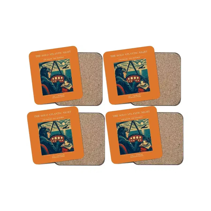 The Solo Atlantic Night - Designed Coasters design on orange 4-pieces-set