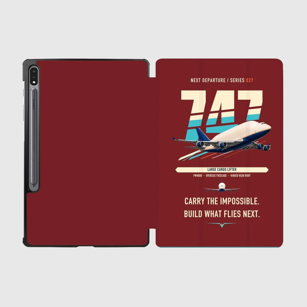 Boeing 747-400 Dreamlifter design on dark red samsung tablet tablet case