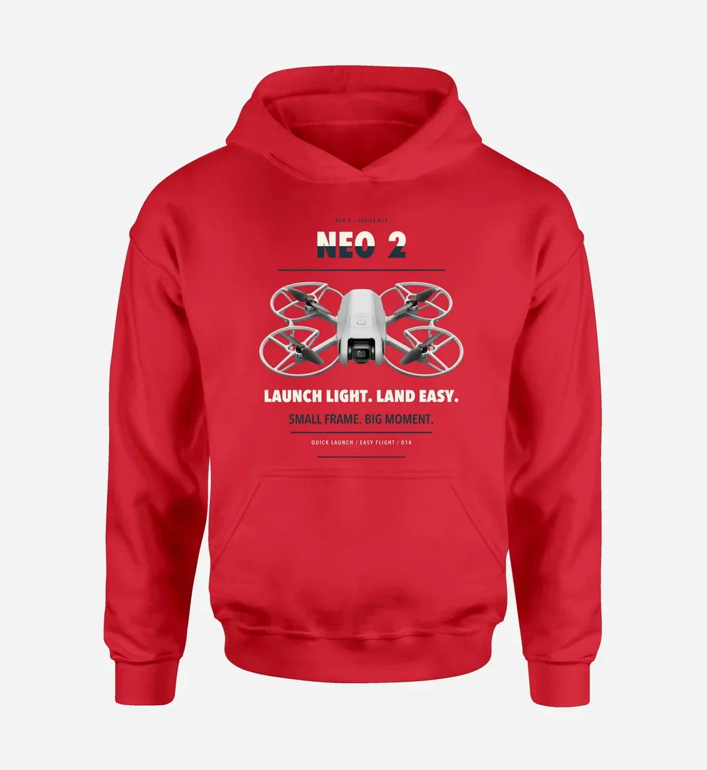 DJI Neo 2 design on red hoodie single side