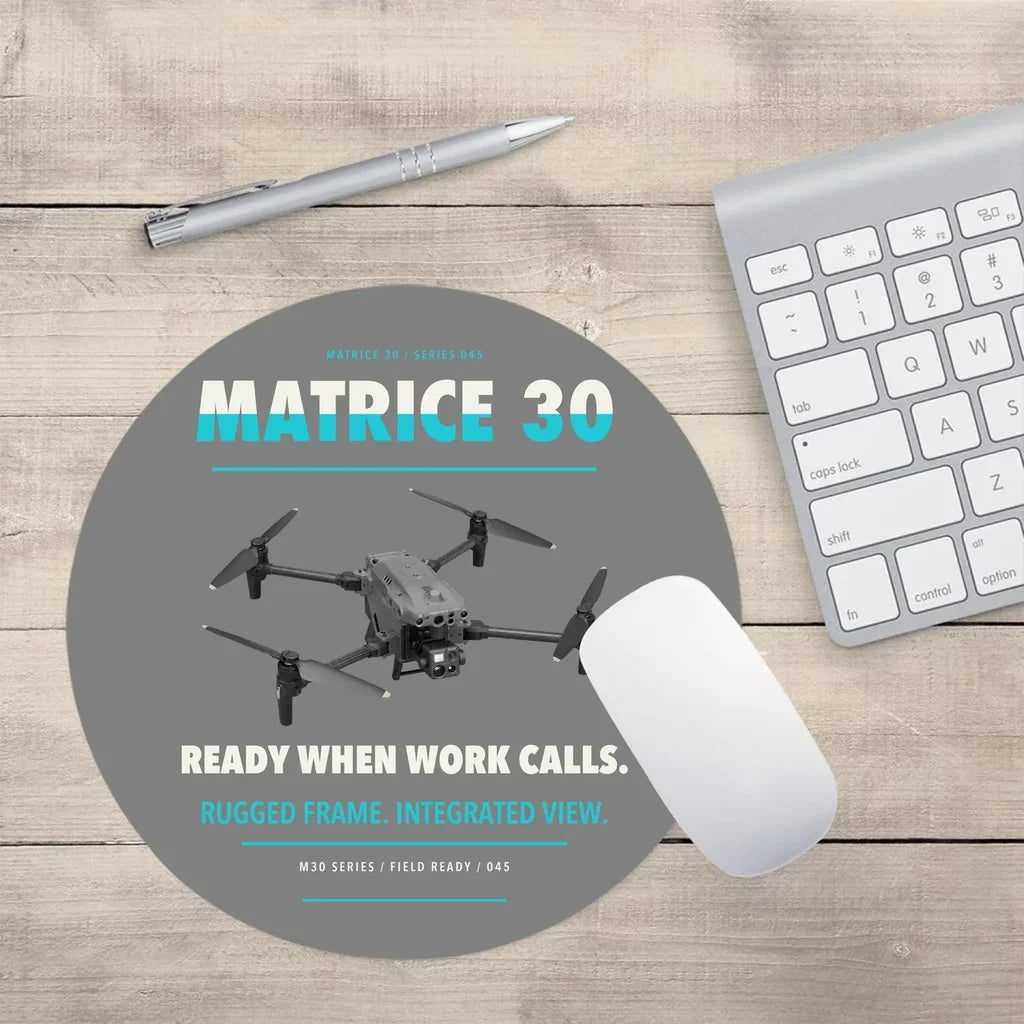 DJI Matrice 30 design on gray round mouse pad