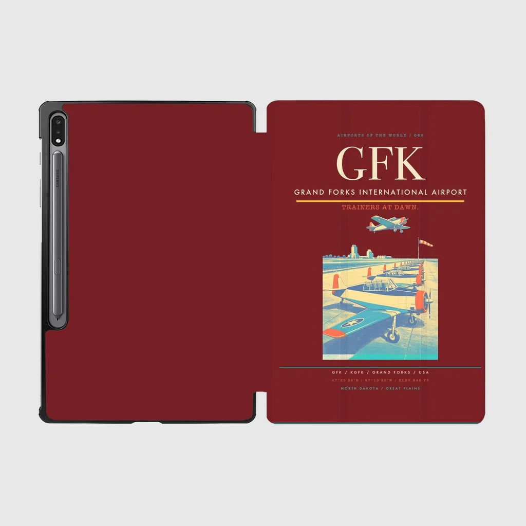 Grand Forks International Airport (GFK) design on dark red samsung tablet tablet case