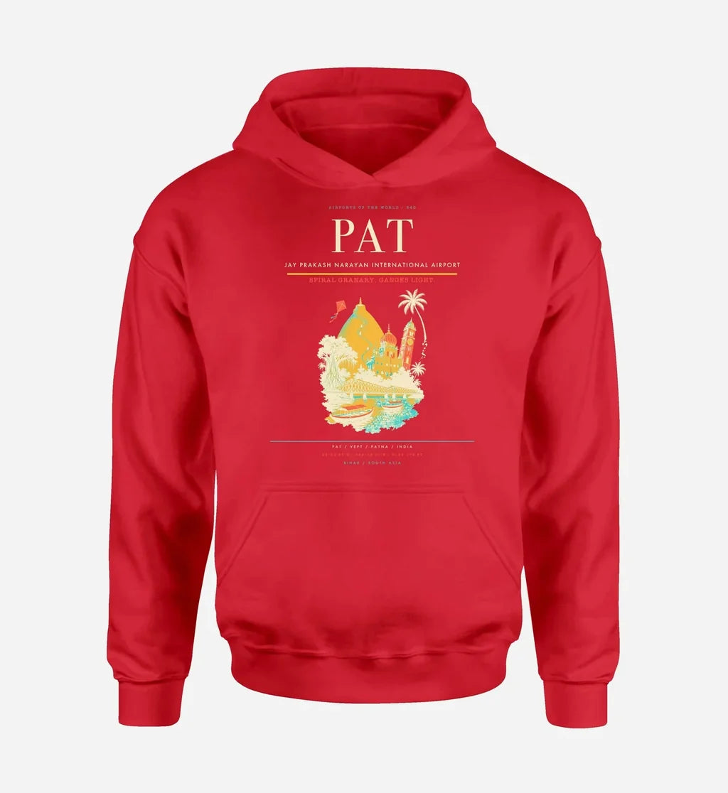 Jay Prakash Narayan International Airport (PAT) design on red hoodie single-side print