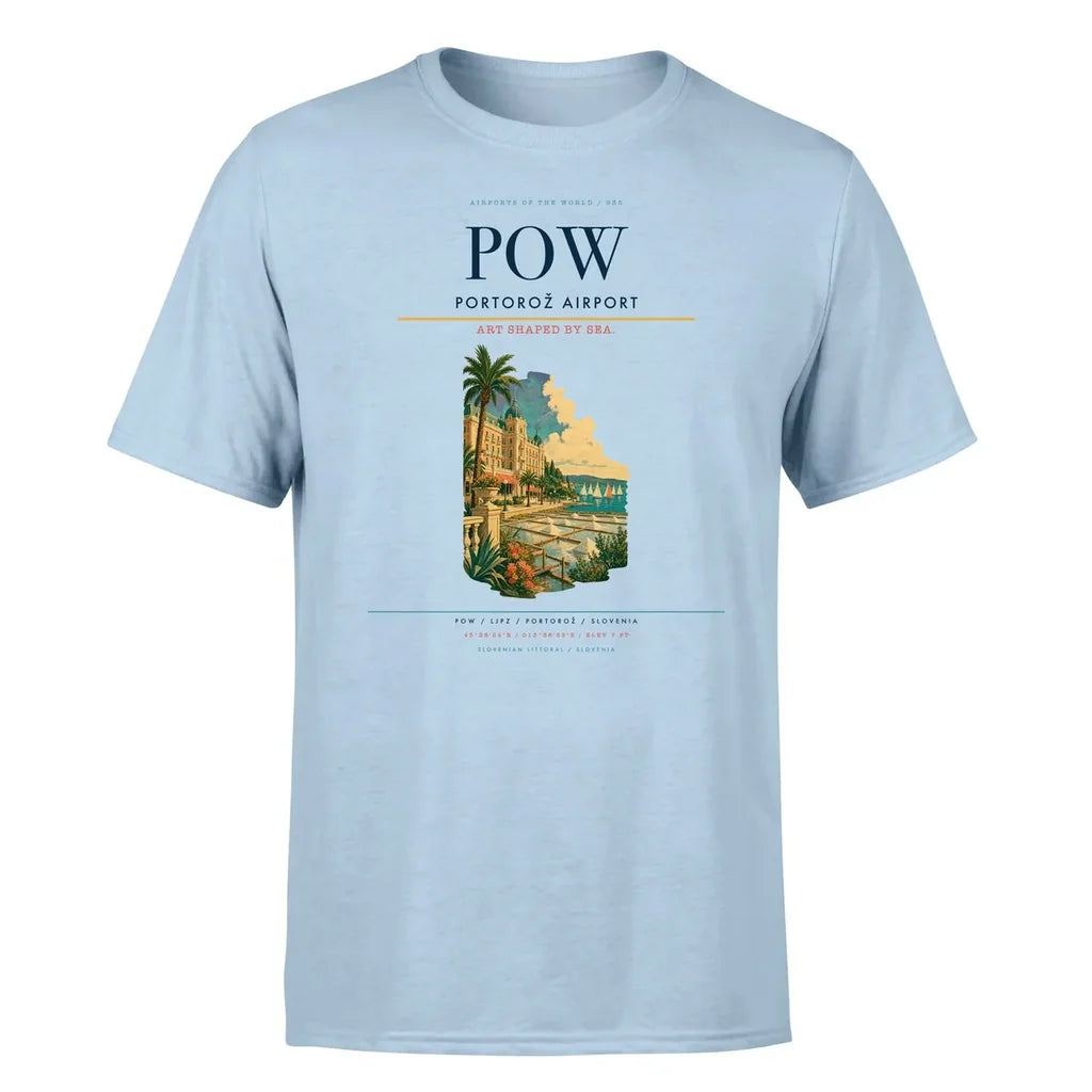 Portorož Airport (POW) T-Shirt single-side front print in Light Blue | portorož-airport-pow-double-side-t-shirt