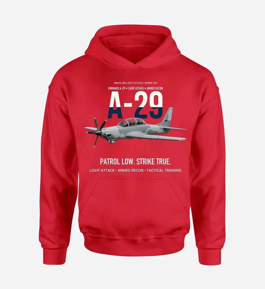 A-29 SUPER TUCANO design on red hoodie single side