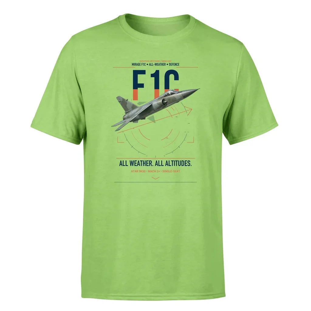 Dassault Mirage F1C design on light green t-shirt, single-side print