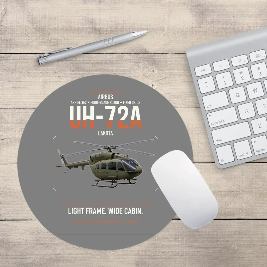 Airbus UH-72A Lakota design on gray round mouse pad