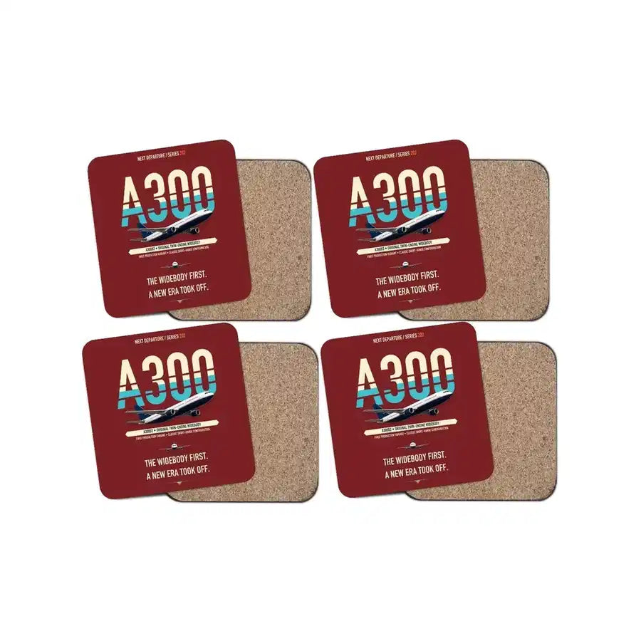 Airbus A300B2 design on dark red 4 pieces set coaster