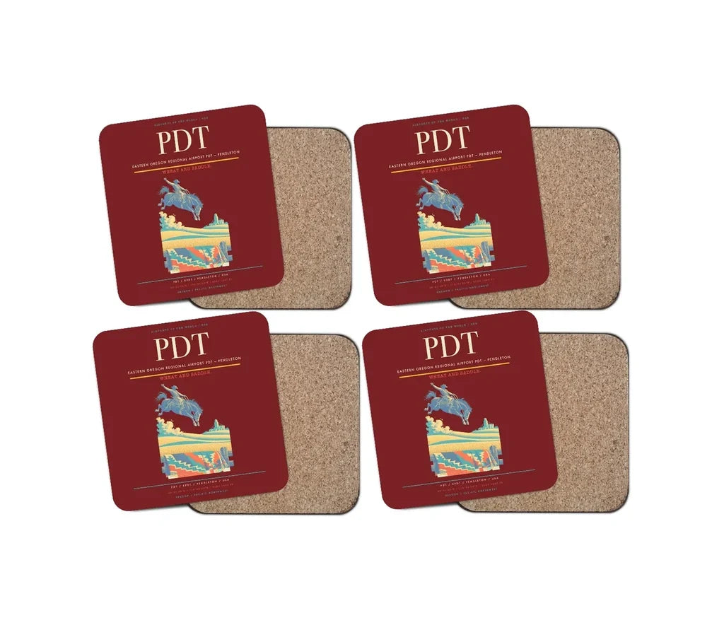Eastern Oregon Regional Airport (PDT) design on dark red 4 pieces set coaster