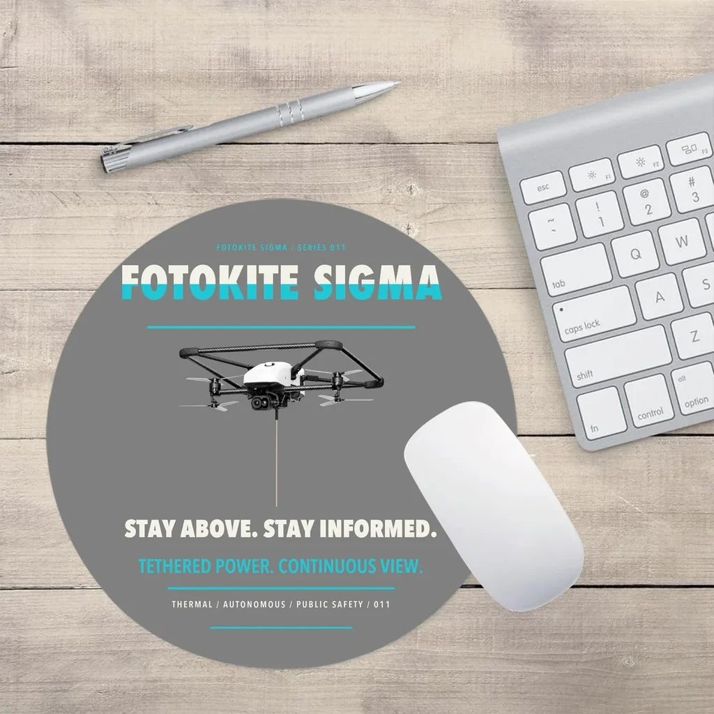 Fotokite Sigma design on gray round mouse pad