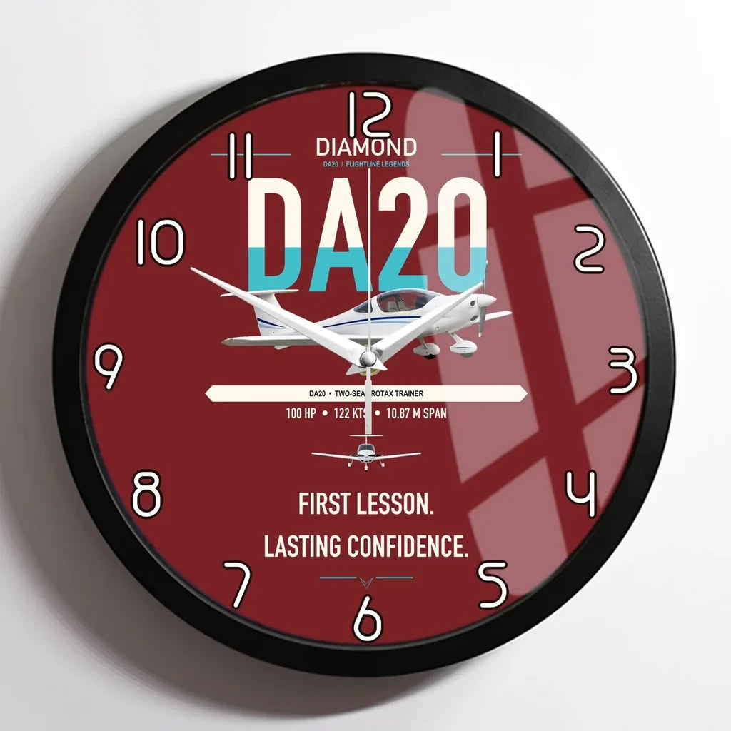 Diamond DA20 design on dark red framed wall clock