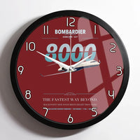 Thumbnail for Bombardier Global 8000 design on dark red framed wall clock