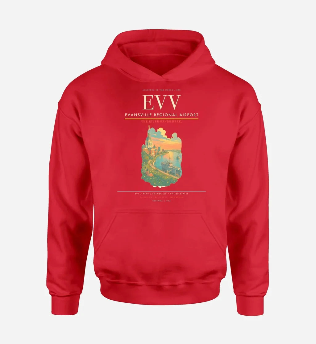 Evansville Regional Airport (EVV) design on red hoodie single-side print