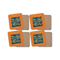 Thumbnail for The Fog Field Landing - Designed Coasters design on orange 4-pieces-set