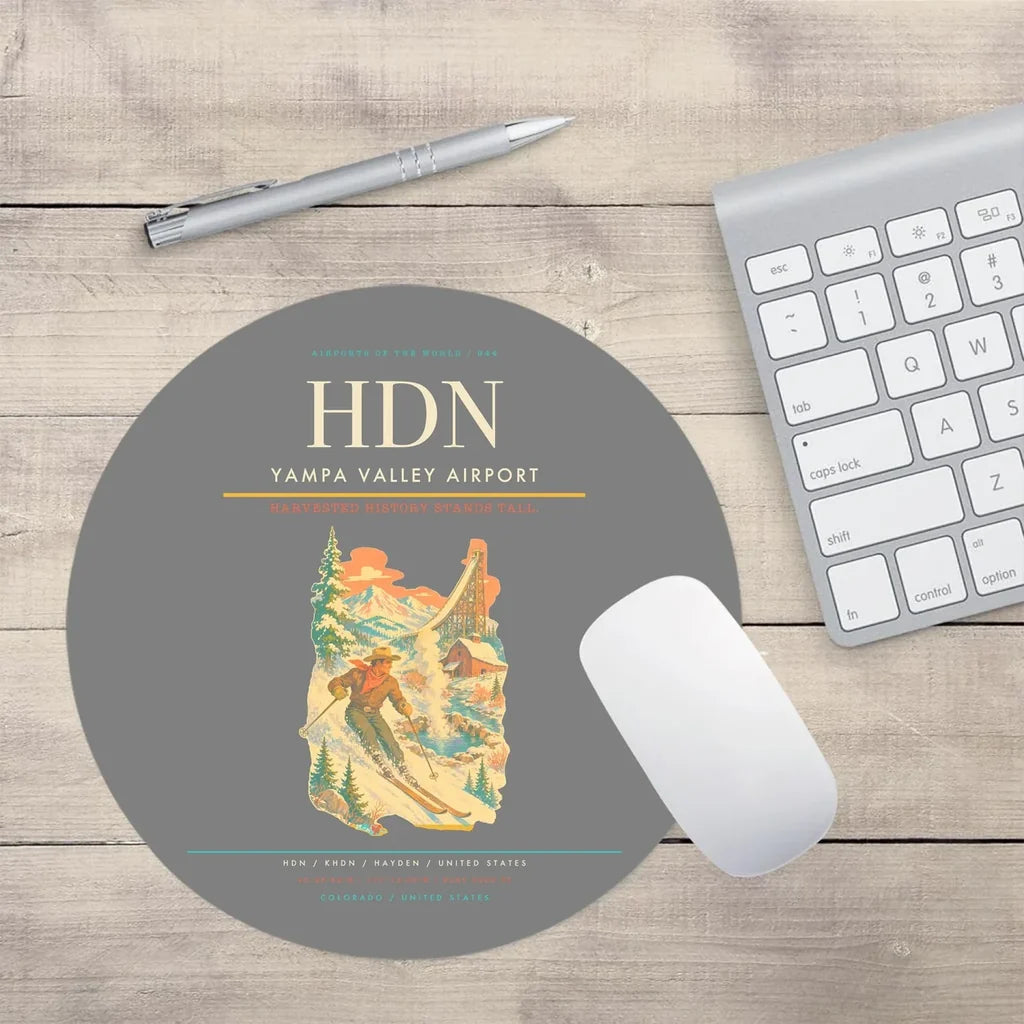 Yampa Valley Airport (HDN) design on gray round mouse pad