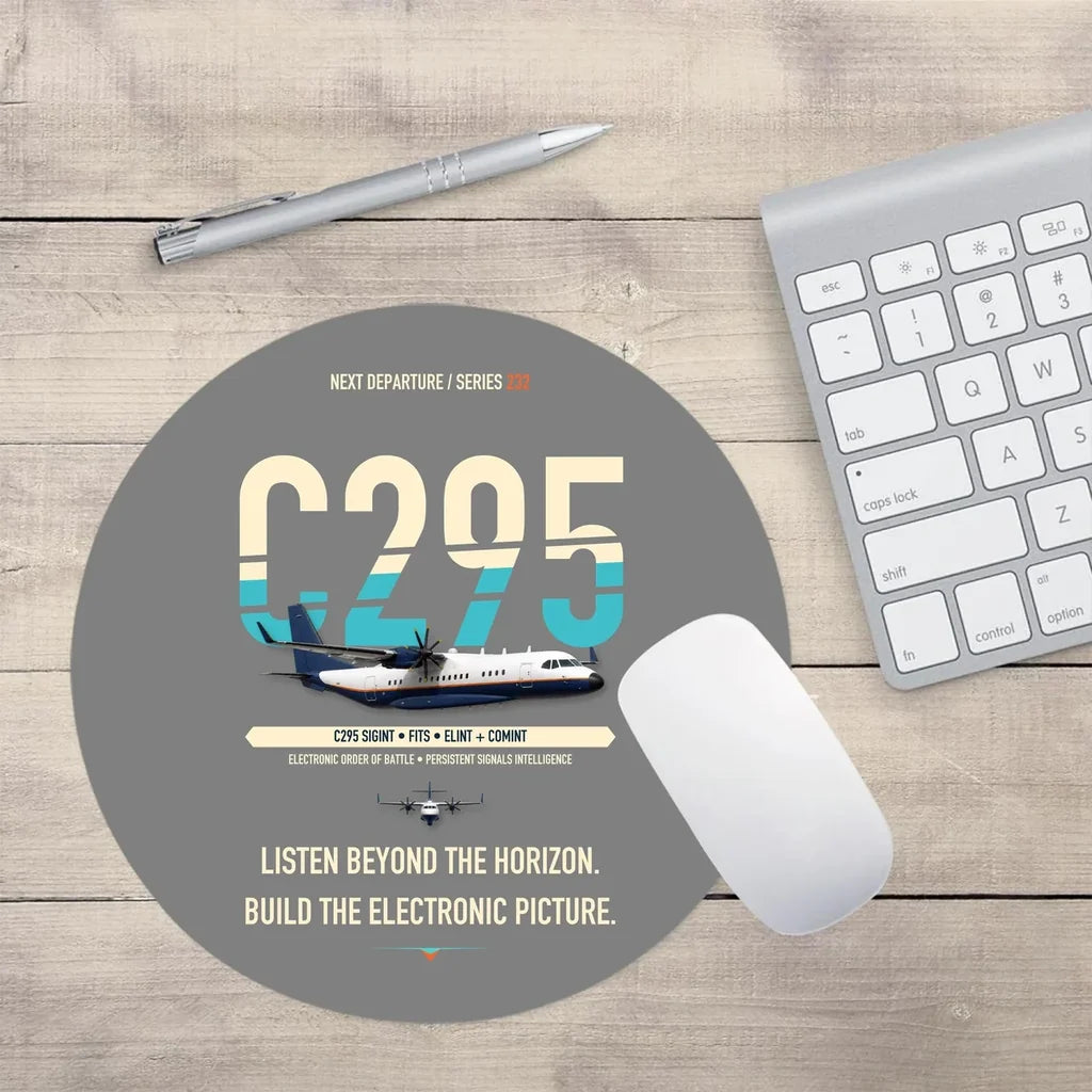 Airbus C295 SIGINT design on gray round mouse pad