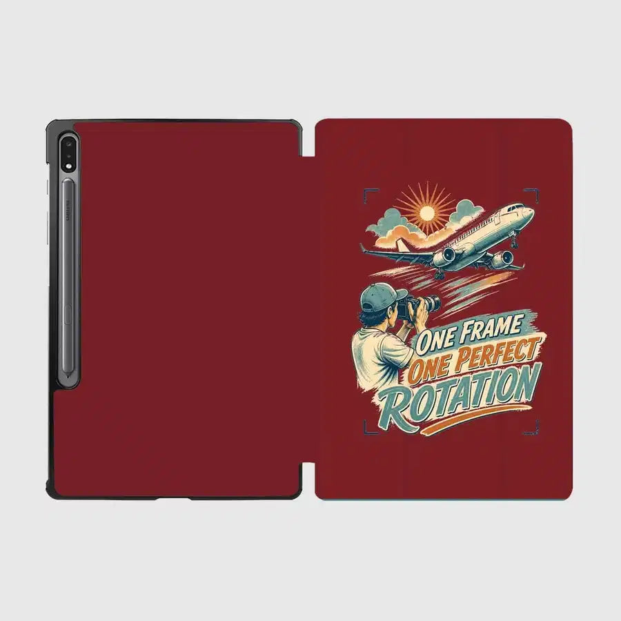 One Frame One Perfect Rotation design on dark red samsung tablet tablet case