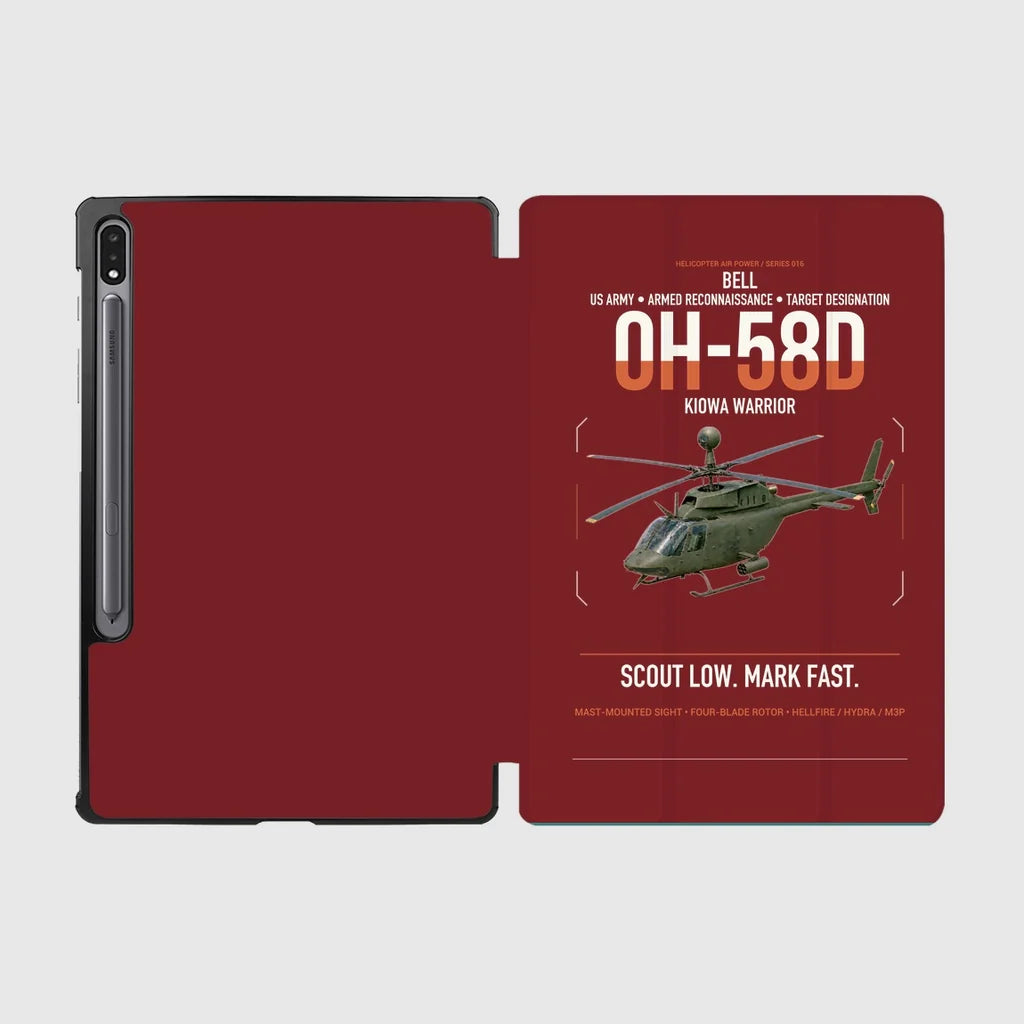 Bell OH-58D Kiowa Warrior design on dark red samsung tablet tablet case