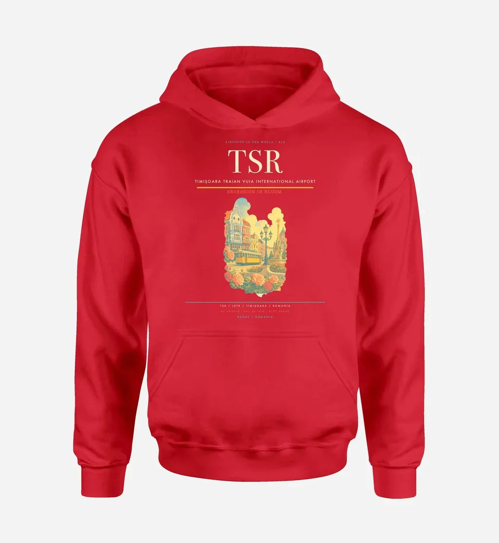 Timișoara Traian Vuia International Airport (TSR) design on red hoodie single-side print