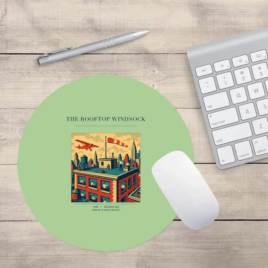 VINTAGE G4312 - The Rooftop Windsock - Designed Mouse Pads design on lightgreen round