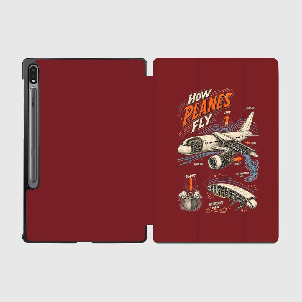 How Planes Fly V2 design on dark red samsung tablet tablet case