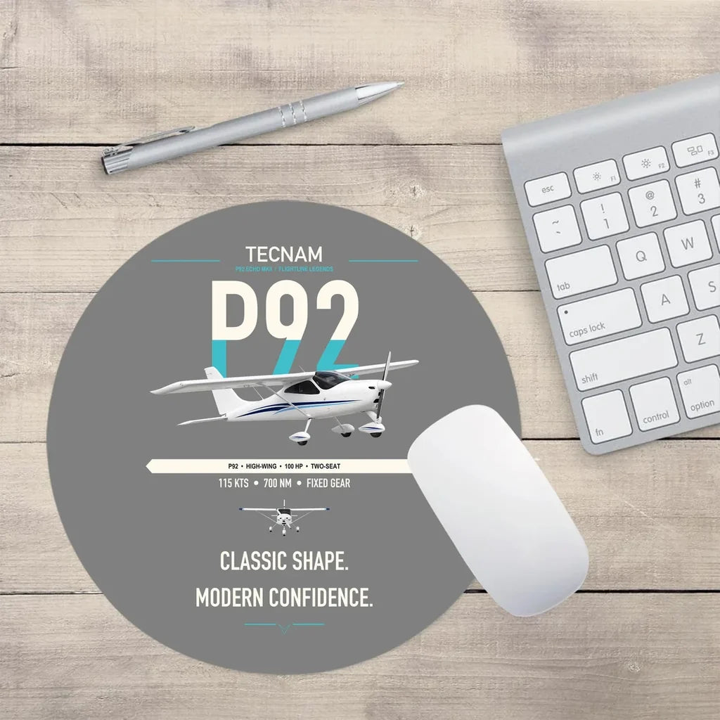 Tecnam P92 Echo MkII design on gray round mouse pad