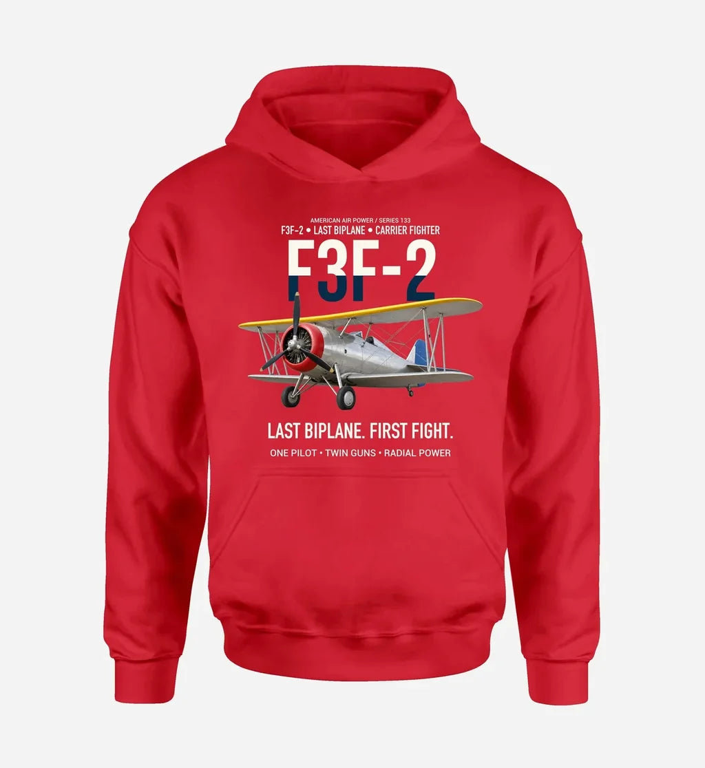F3F-2 LAST BIPLANE design on red hoodie single side