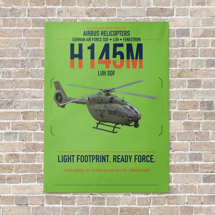 Airbus Helicopters H145M LUH SOF vertical canvas print - no frame - light green background
