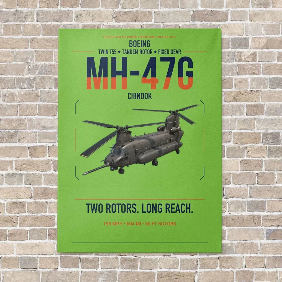 Boeing MH-47G Chinook vertical canvas print - no frame - light green background