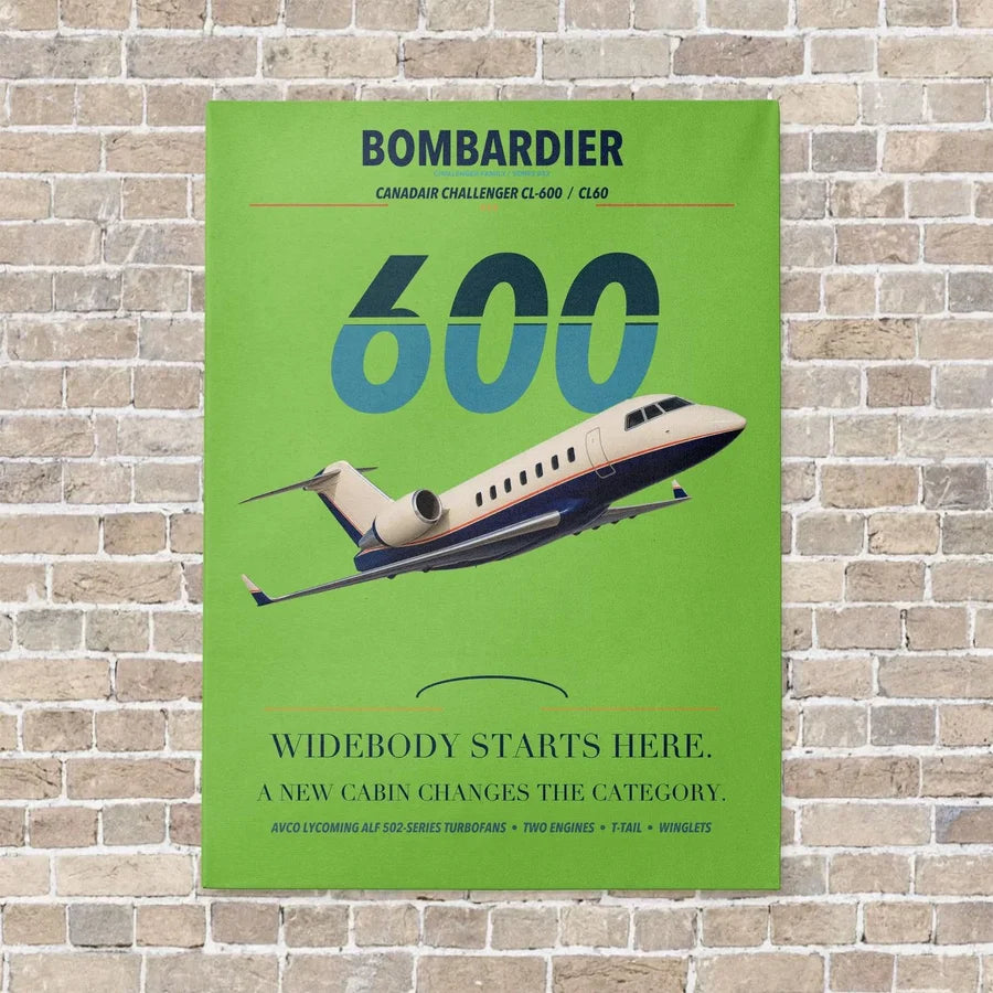 Bombardier Challenger 600 vertical canvas print - no frame - light green background