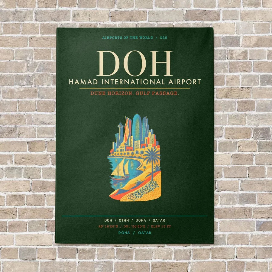 Hamad International Airport Doha DOH - Canvas Framed - Dark Green