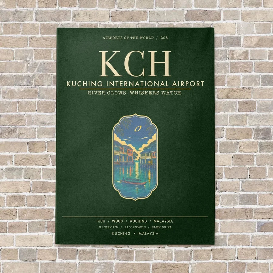 Kuching International Airport KCH - Canvas Framed - Dark Green