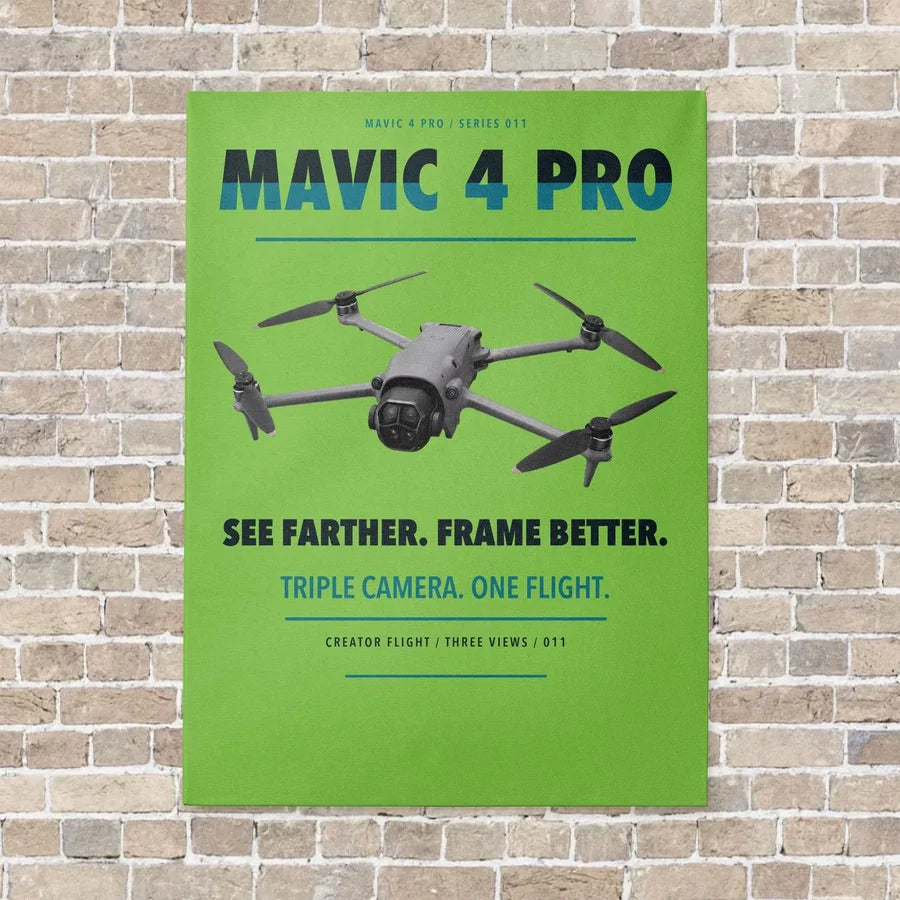 DJI Mavic 4 Pro vertical canvas print - no frame - light green background
